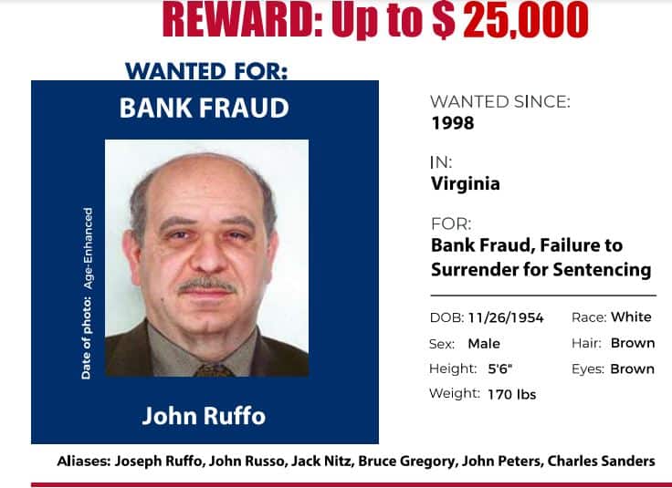 U.S. Marshals Offering $25K Reward For Virginia Fugitive John Ruffo