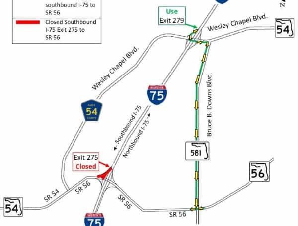 Wesley Chapel: Northbound I-275, I-75 Exit To SR 56 To Be Closed At Night