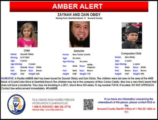 Florida Amber Alert Canceled For 5 And 6-Year-Old Zaynah And Zain Obidy