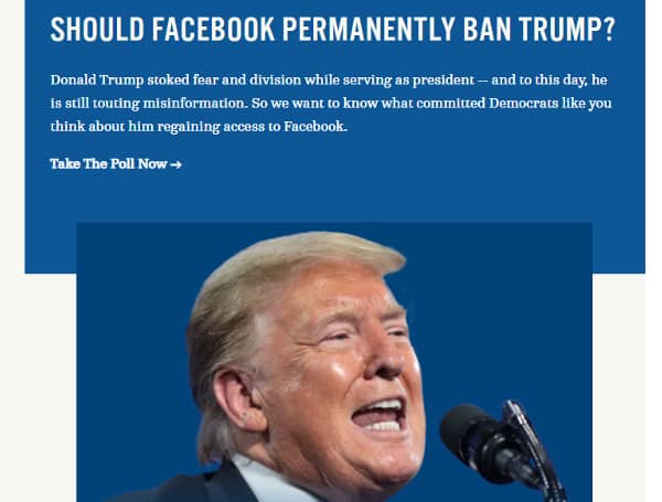 Democrats Run Ad Campaign Where Viewers Vote ‘Yes Or No’ If Trump Should Be Permanently Banned From Facebook