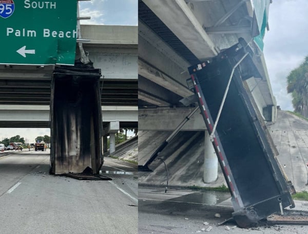 Dump Truck Driver Forgets To Lower His Bed On Florida Highway