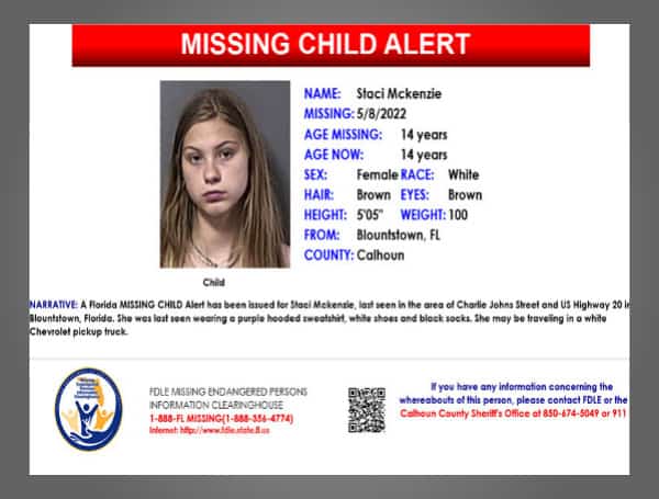 Florida Missing Child Alert For 14-Year-Old Staci McKenzie Canceled, Found Safe