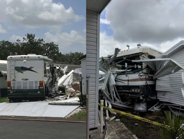 Motor Home Crashes Into Mobile Home At Florida RV Park