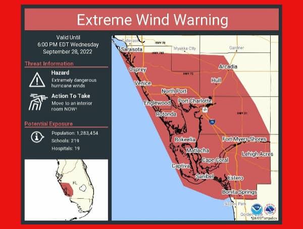Extreme Wind Warning In Effect For Cape Coral, Lehigh Acres, And Fort Myers Until 6 PM