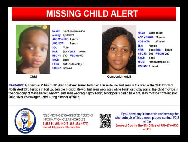 Florida Missing Child Alert Canceled: 3-Year-Old Isaiah Louise-Jeune Found Safe