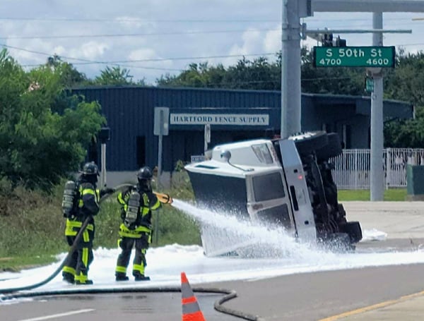 Hillsborough County Fire Rescue Attacks Overturned Tanker, Gasoline Leak