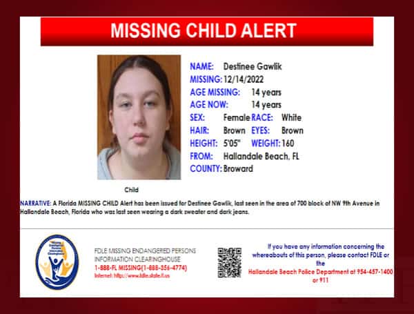 Florida MISSING CHILD Alert Issued For 14-Year-Old Destinee Gawlik