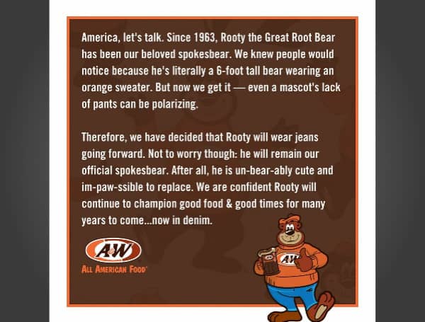 A&W Pokes Fun At M&M’s “Spokescandies” Pause By Donning Denim For Polarizing Rooty