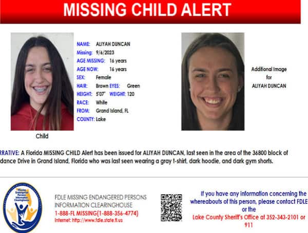 Florida Missing Child Alert Canceled For 16-Year-Old Aliyah Duncan, Found Safe