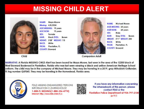 Florida Missing Child Alert Canceled For 15-Year-Old Maya Moore, Located Safe