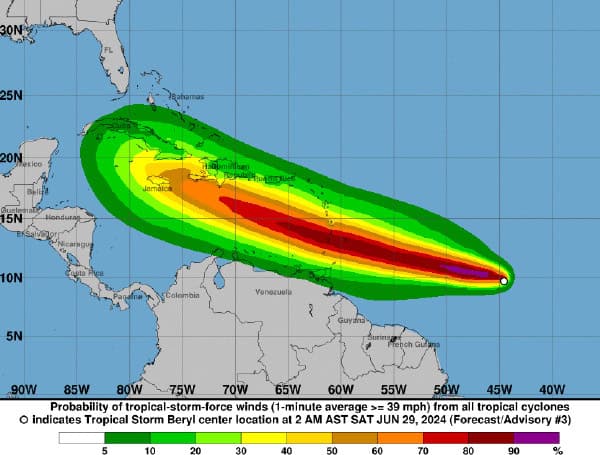 Tropical Storm Beryl Strengthens, Expected To Become Hurricane Before Reaching Windward Islands