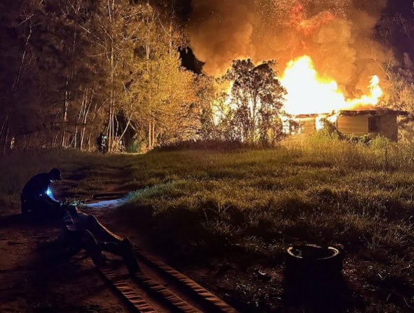 Abandoned House Engulfed In Flames Along US 41 In Gibsonton