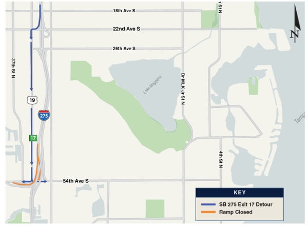 Nightly Closures Planned for Southbound I-275 Exit 17 Ramp To 54th Ave S/Pinellas Bayway in St. Petersburg
