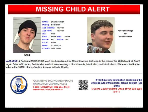 Florida MISSING CHILD Alert Issued For Ethan Bowman Canceled, Located Safe