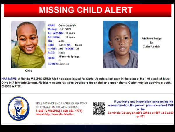 Florida Missing Child Alert Canceled For 10-Year-Old Boy In Altamonte Springs, Located Safe