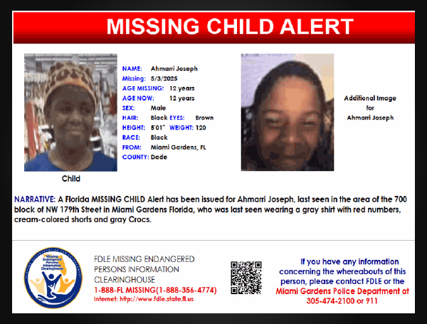 Florida MISSING CHILD Alert: 12-Year-Old Ahmarri Joseph In Miami Gardens